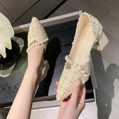 Fashion Single Shoes Women's 2024 Spring Autumn Pearl Women's Shoes Fashion Pointed High Heels Women Pumps Zapatos Mujer Tacones Mujer