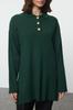 Women's Fashionable Stylish Hijab Sweater Emerald Green Shirt Collar Button Detailed Corduroy Knitwear Sweater