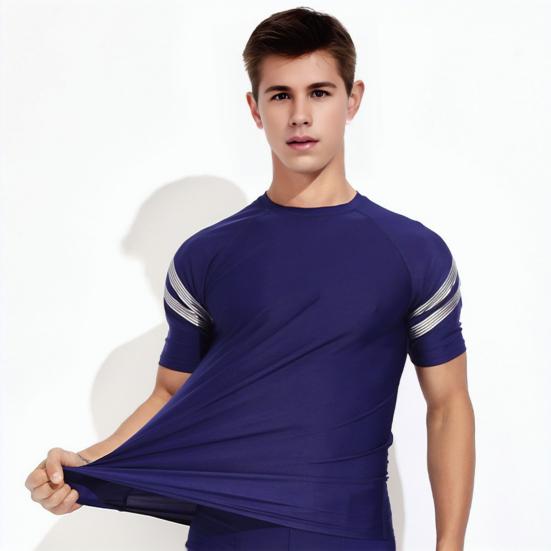 Herren Badeshorts Wassersport Oberteil O-Ausschnitt Kurzarm Slim Fit Elastisch Atmungsaktiv Schnelltrocknend Gestreift Knielange Hose Surfen Waten Sport