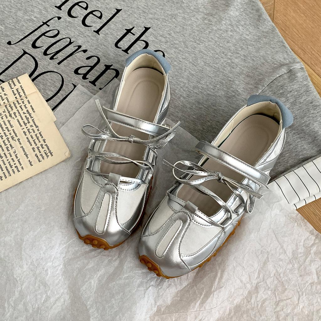 Silver retro flat bottom shallow mouth inner height increase German training shoes women's summer 2025 new ballet Mary Jane single shoes