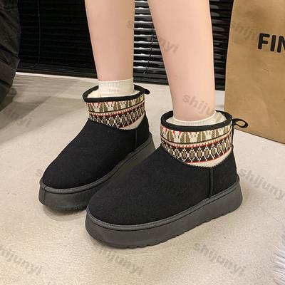 Plush Women Ankle Boots Short Tube Thick Soled Snow Boots 2024 Winter New Zipper Retro Platform Plush Warm Casual Cotton Boots
