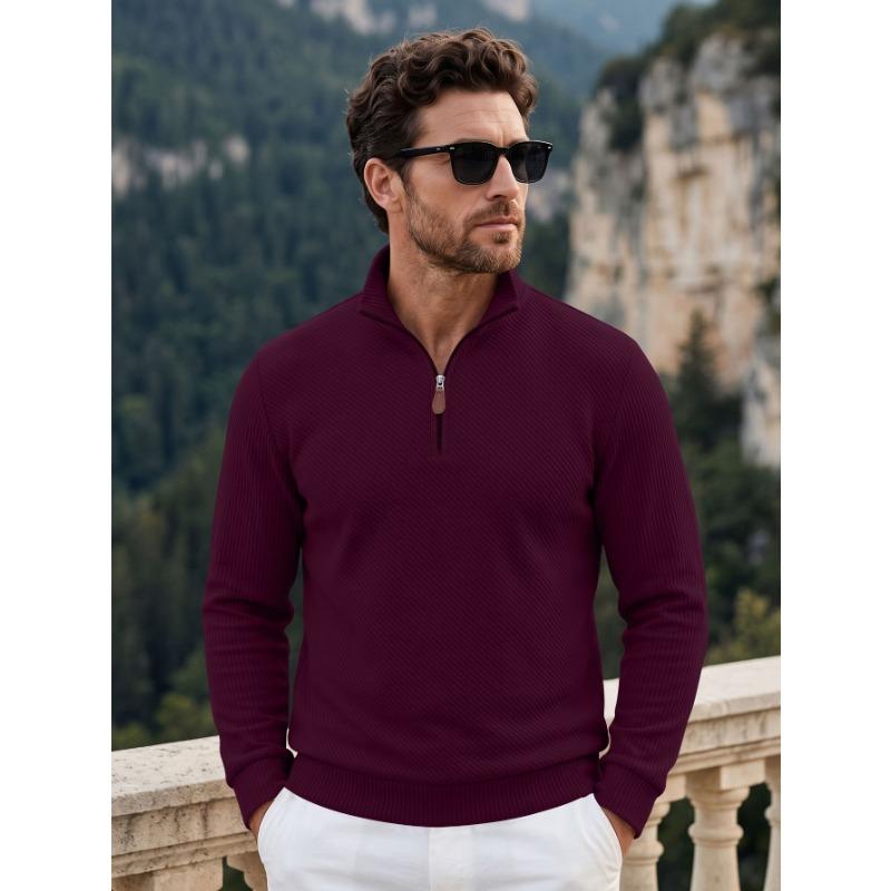 Men S Casual Half Zip Stand Collar Long Sleeve Sweatshirt Spring Autumn