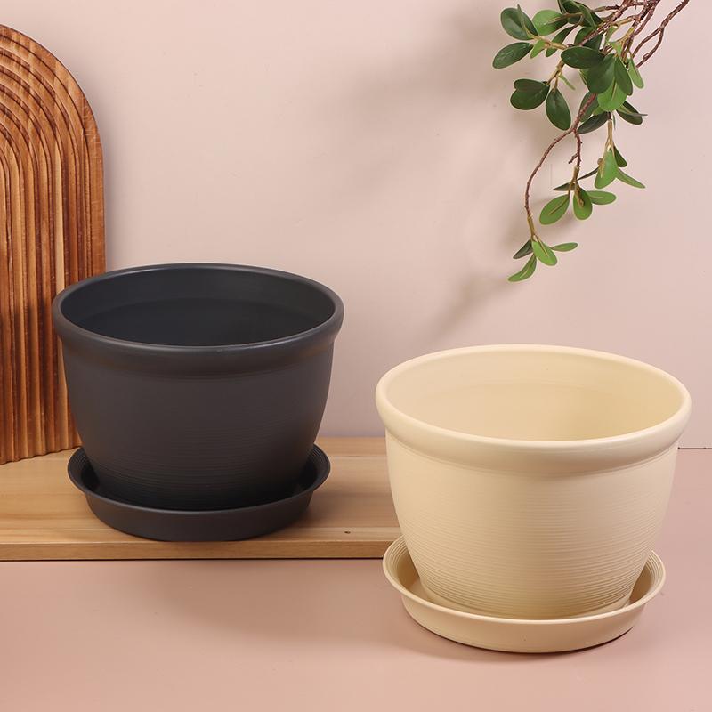 1 pièce avec soucoupe Pot de fleurs rond épais imitation céramique en PP Pot de fleurs Plantation intérieure Salon Balcon Pot pour bonsaï