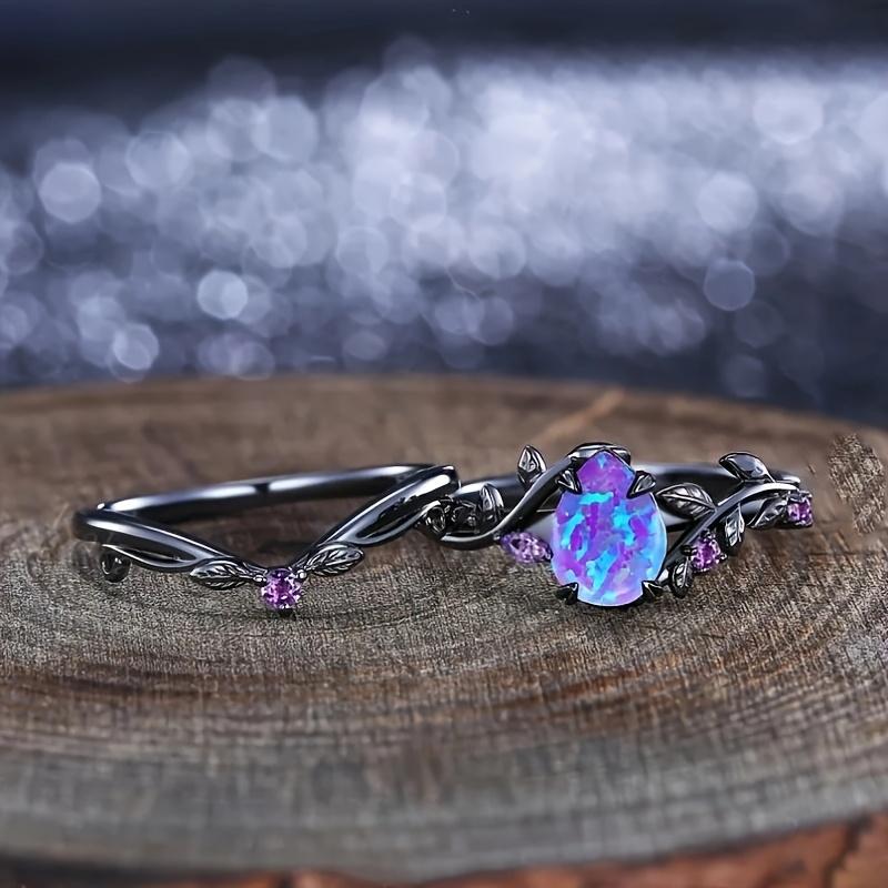 Elegant and Luxurious Synthetic Opal Vine Leaf Engagement Wedding Ring Wedding Jewelry Accessory Valentine's Day Gift