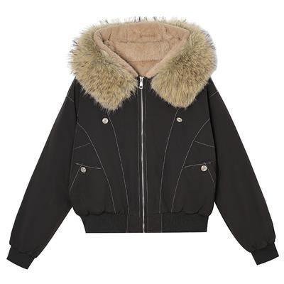 Neue Winter Kapuzenjacke mit großem Wollkragen und Baumwolljacke Modische vielseitige Baumwolljacke für Damen