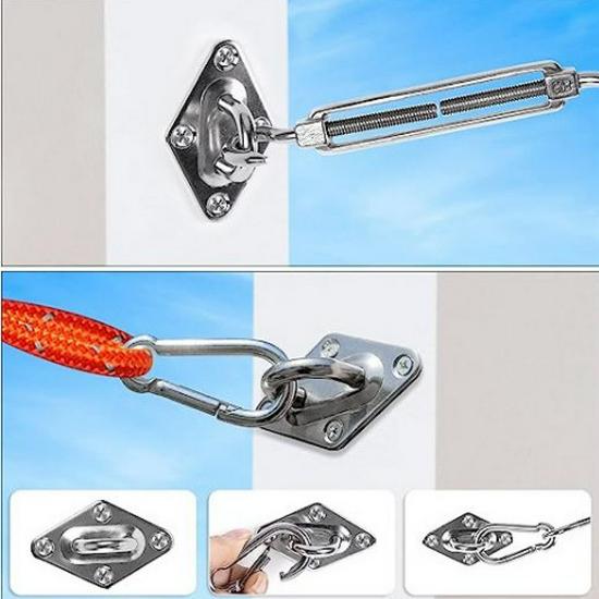 Triangular Shade Sail Accessories Set with Spring Hook, Diamond Buckle, and Turnbuckle