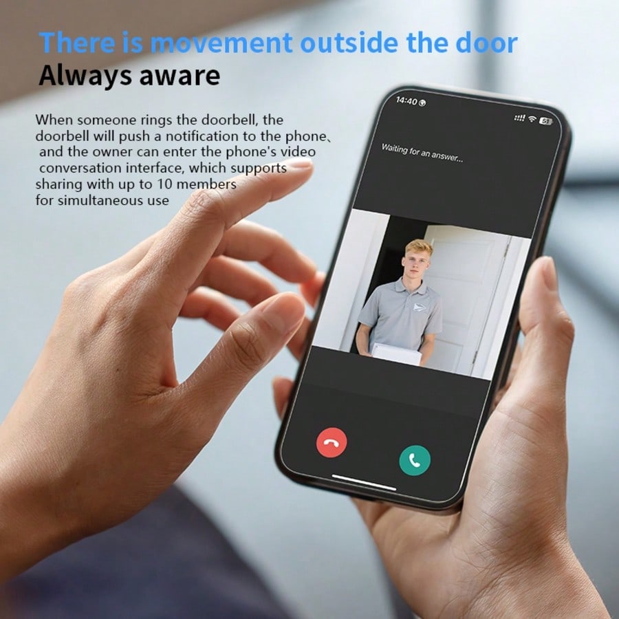 1080P HD Visual Smart Doorbell Camera, 130° Wide Angle Night Vision, PIR Motion Detection Two-Way Audio, Cloud Storage No Drill Install with Indoor
