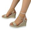Foreign trade large size wedge heel woven sandals women's 2025 new fashion one-character buckle with platform high-heeled sandals