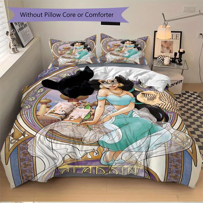 

3pcs Beautiful Princess Jasmine Printed Quilt Set - Soft and Comfortable Quilt Cover for Bedroom, Guest Room and Dormitory Decorative Bedding Set 135x200cm
