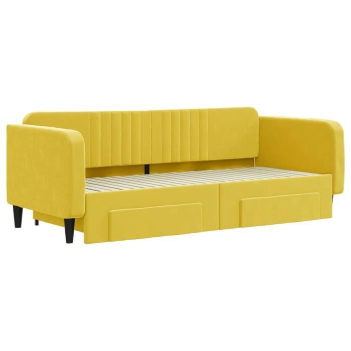 VidaXL Daybed with Trundle and Drawers Yellow 90x200 Cm Velvet 3197116