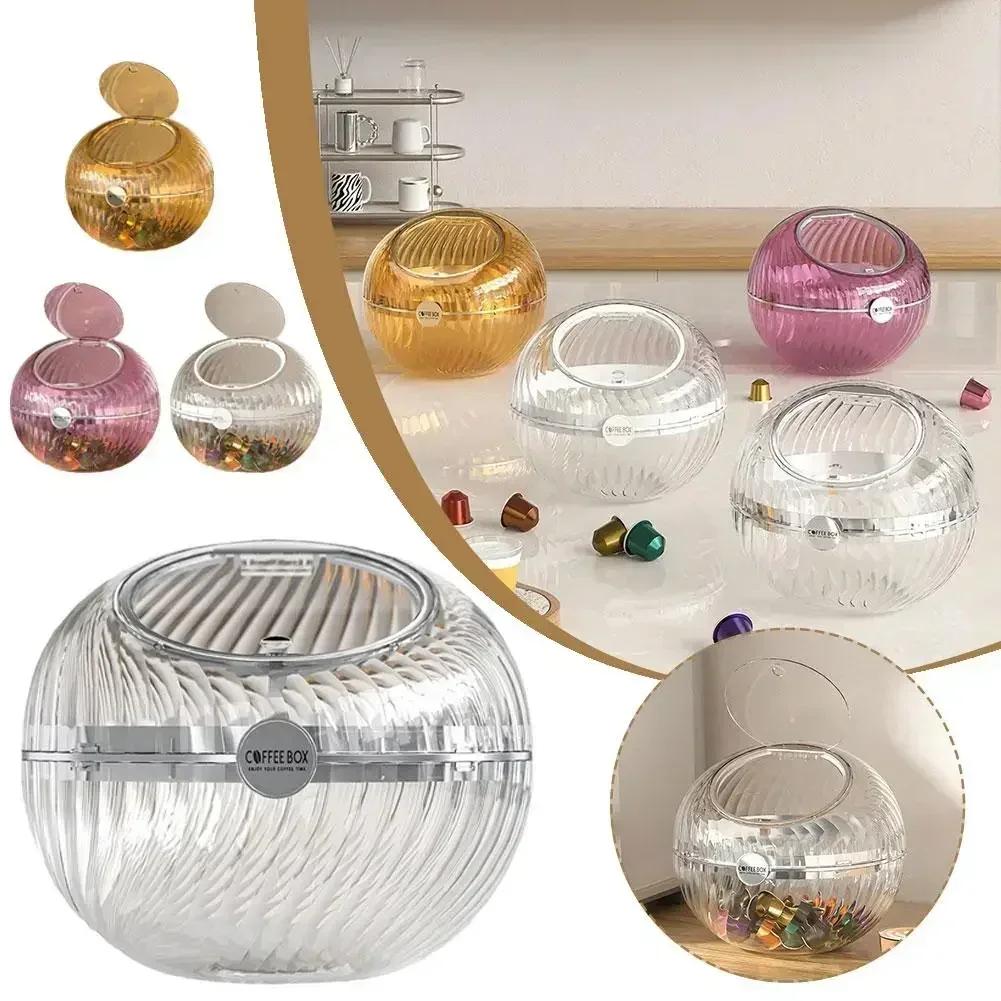 Transparent Spherical Coffee Capsules Storage Box Large Desktop Open With Capacity Decoration Lid Jar Organizer Candy Snack D5p0