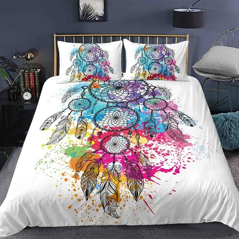 Dream Catcher Duvet Cover KingQueen Size Ethnic Tribal Feather Rose Pattern Bohemian Bedding for Women