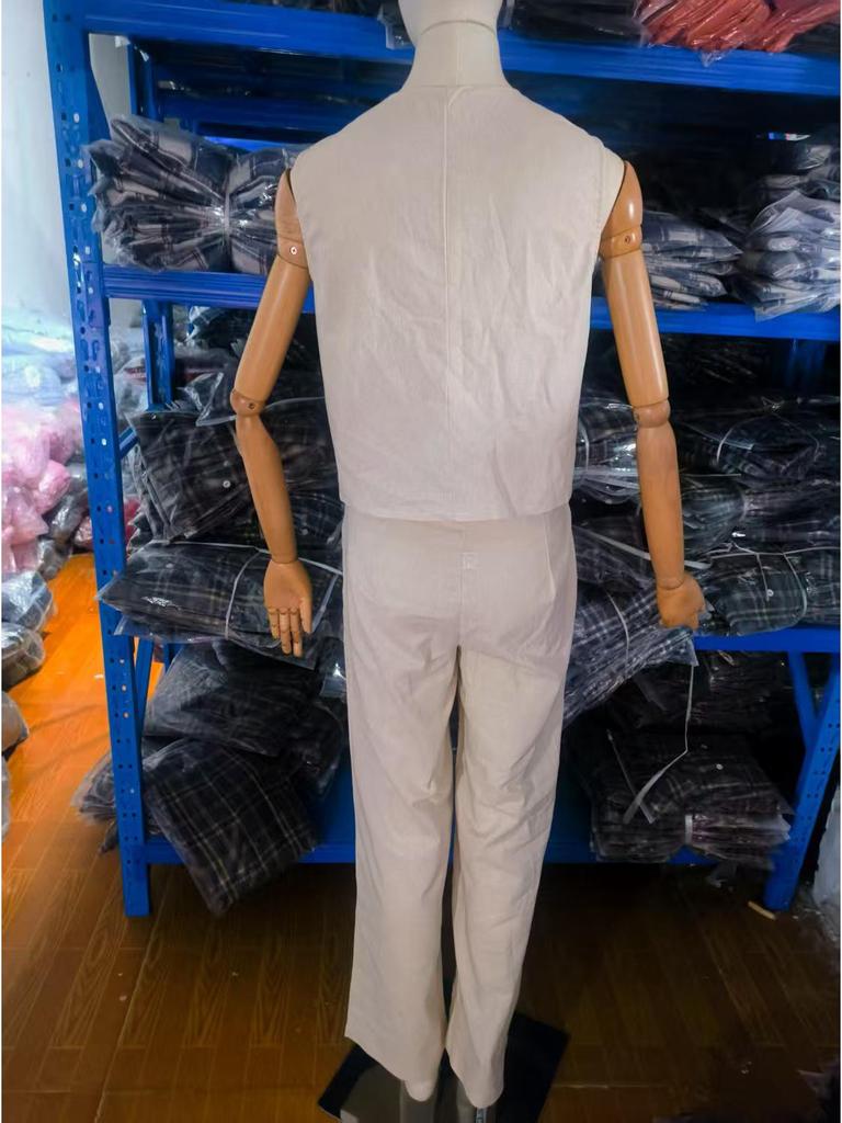 2024 Europejska i Amerykańska Moda Damska Bezrękawnik i Spodnie Casual z Niskim Stanem Zestaw na Wiosnę/Lato