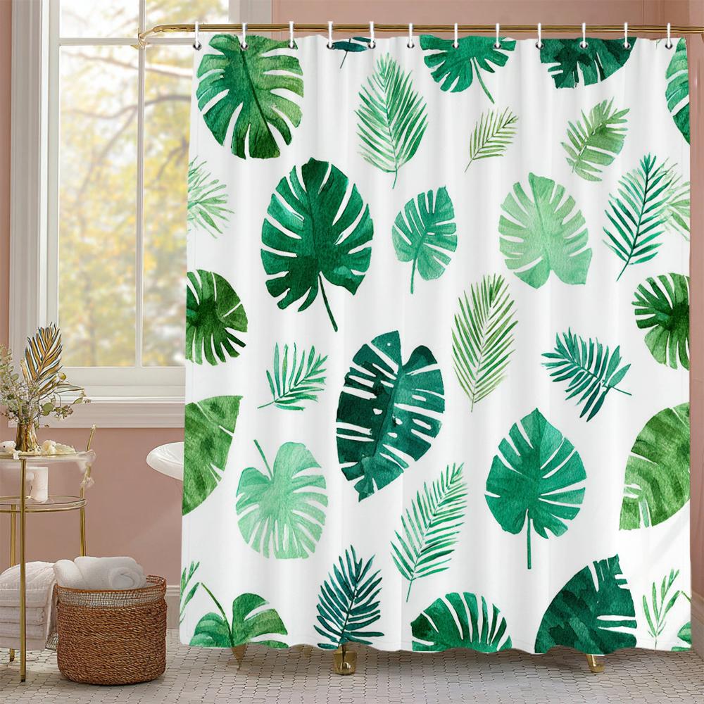 Grünes Blatt Duschvorhang, Palmblatt, Bananenblatt Badezimmerdeko, Wasserdichter Polyester Duschvorhang, Heimdeko Duschvorhang