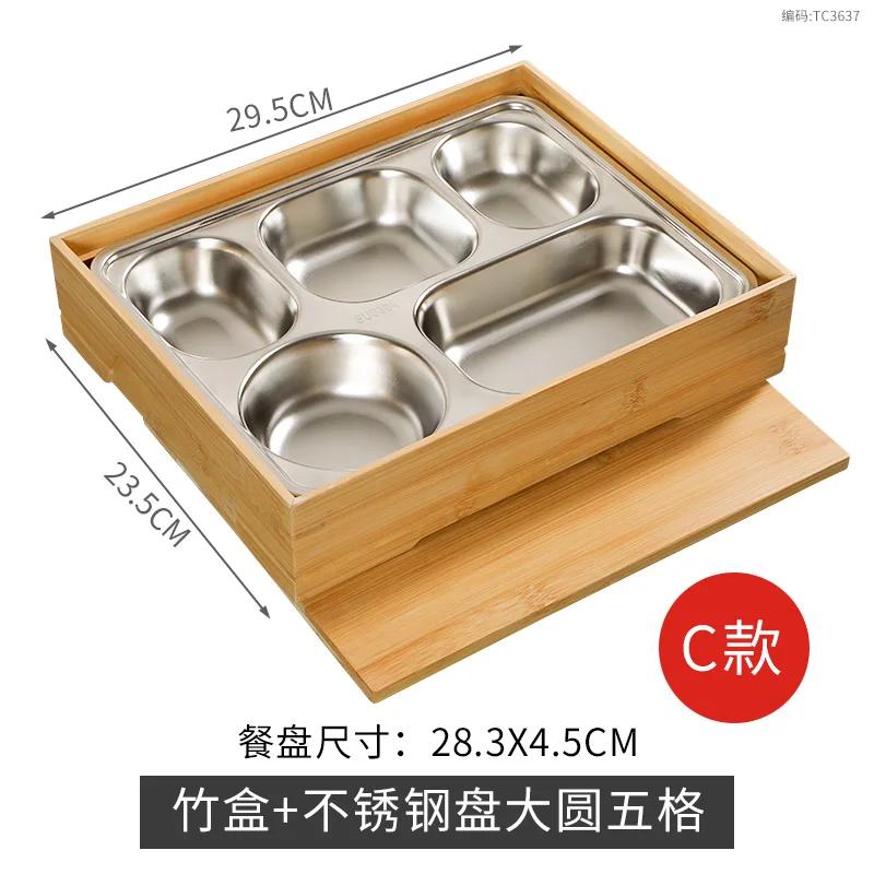 304 Stainless Steel Business Lunch Box High-grade Japanese Bamboo Lunch Box Hotel Compartment Dinner Plate