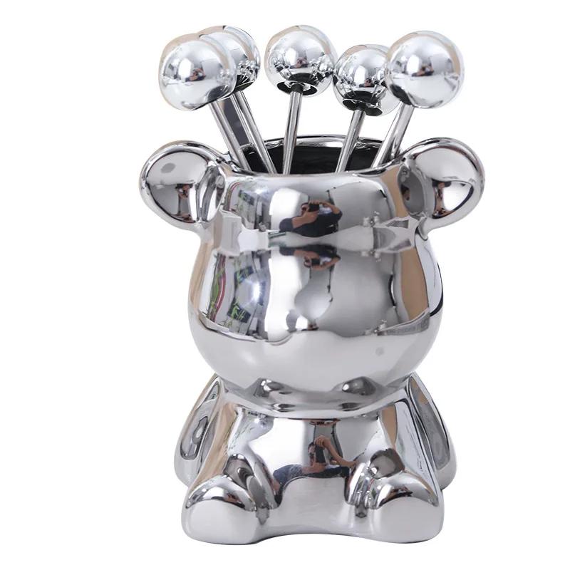 7pcs Set Fruit Forks Household Utensils Stainless Steel High-end Storage Cans Forks Fruit Tags Home Desktop Decoration Ornaments