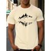 Men's Summer 100% Pure Cotton Fashionable Casual Loose Fit Plus Mountain Reflection Printed Round Neck Short Sleeved T-shirt Top