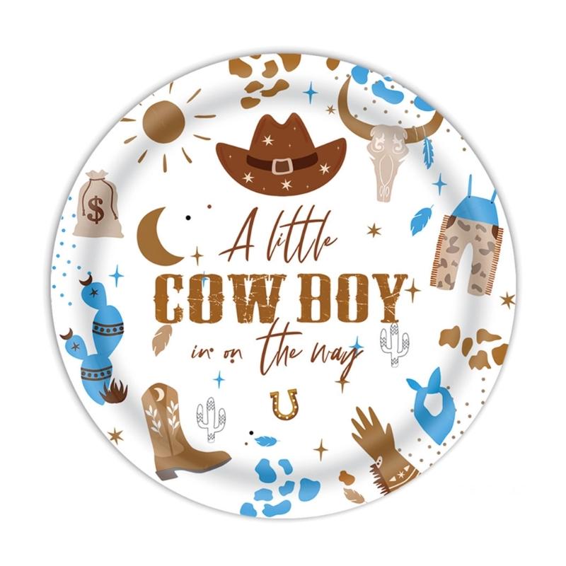 Western Cowboy Party Tableware Set Horse Party Plates Flags Napkins Tablecloth for Birthday CelebrationsThemed Event