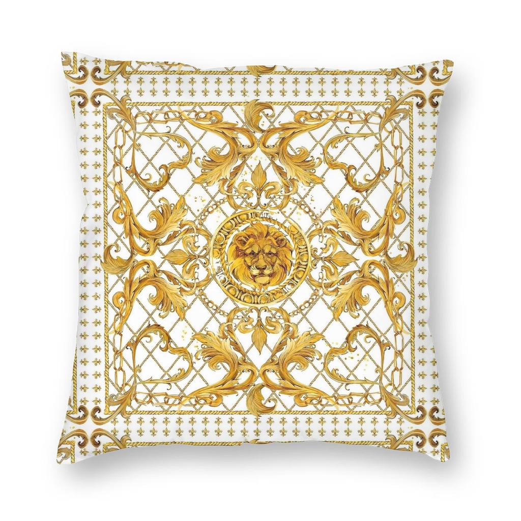 Golden Lion Damask Ornament Pillowcase Printed Cushion Cover Decoration Baroque Throw Pillow Case Cover Home Square 40X40Cm
