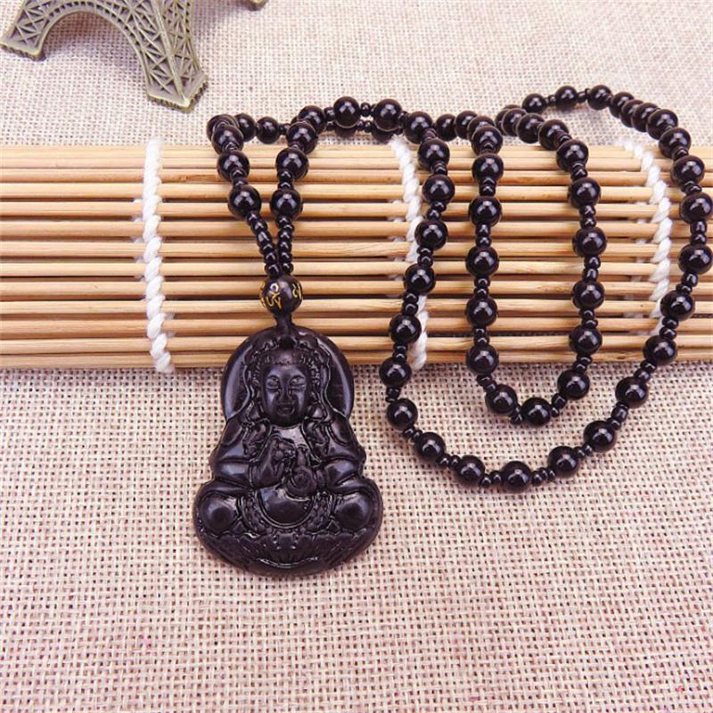 Schwarz Grün Buddha Anhänger Halsketten Frauen Amulett Chinesischen Stil Maitreya Halskette Schmuck Stil Drop Shipping