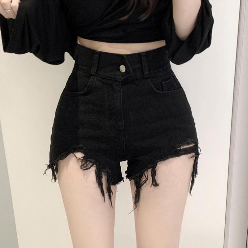 Korean High Waist Distressed Denim Shorts for Women