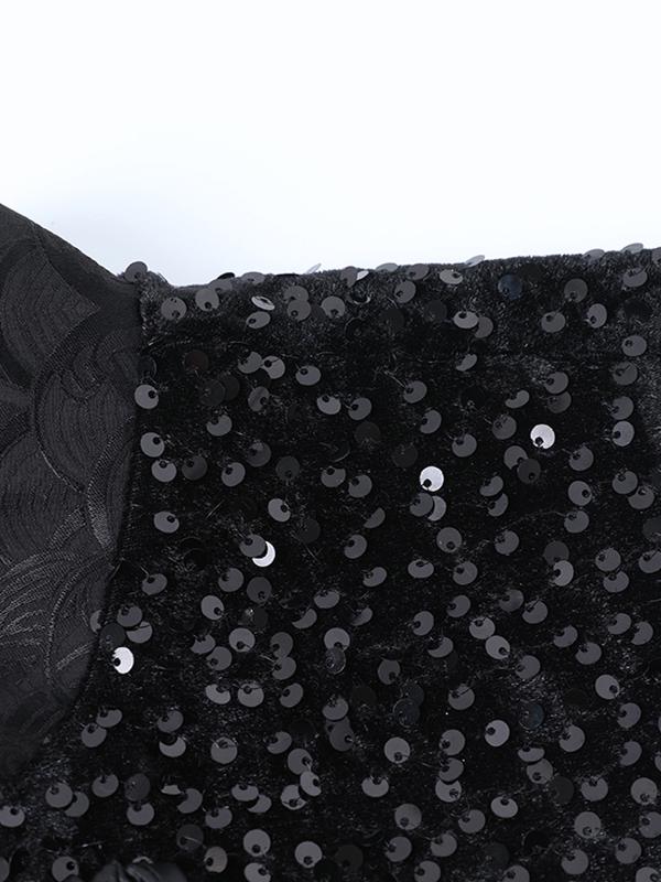 Retro Chinese Style Sequin Velvet Waistcoat with Frog Button