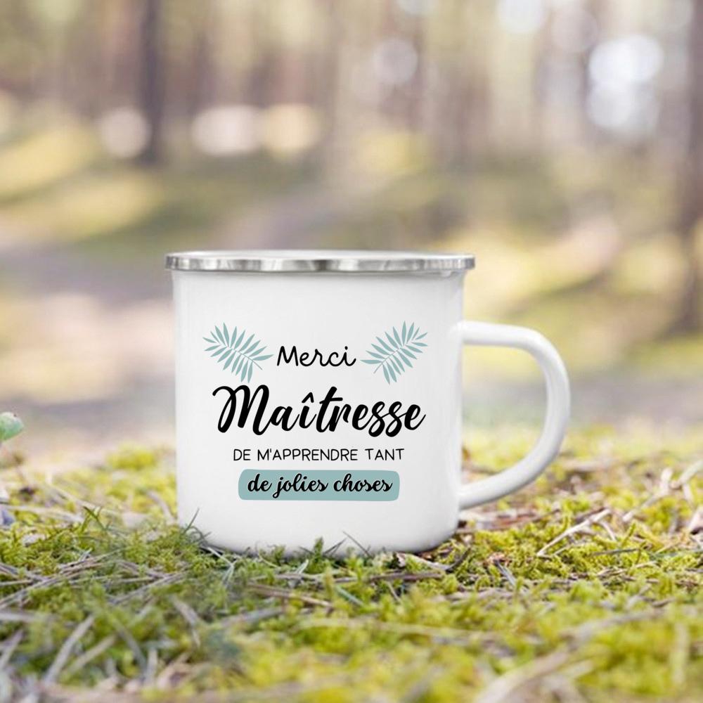 French Print Mug Coffee Cup Drinks Milk Tea Mugs Camping Enamel Cup Handle Drinkware Graduation Thanks Gift for Maitress Maitre