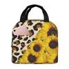 Leopard Sunflower Pattern Insulated Lunch Bag for Kids School Cooler Thermal Food Box Tote Leakproof Lunch Boxes Container