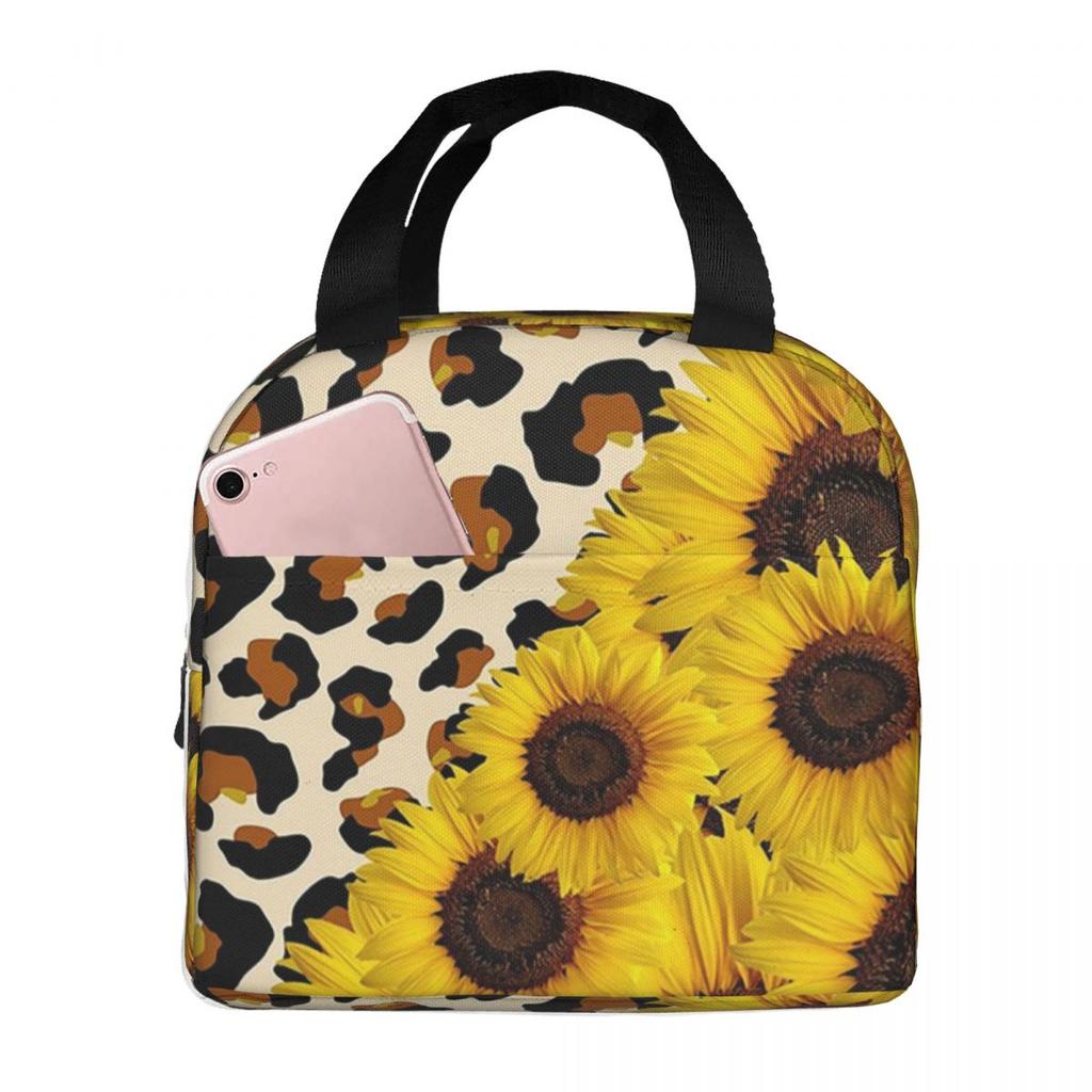 Leopard Sunflower Pattern Insulated Lunch Bag for Kids School Cooler Thermal Food Box Tote Leakproof Lunch Boxes Container
