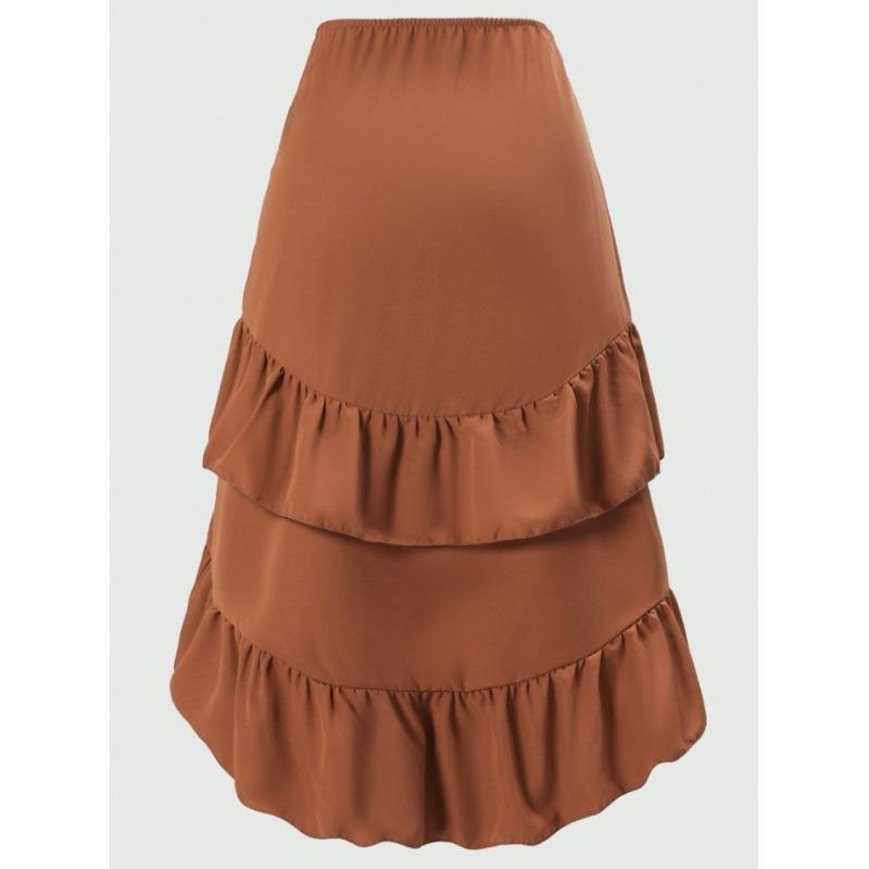 Summer New Temperament Elegant High Waist Splicing Thin Ruffle Hem Skirt