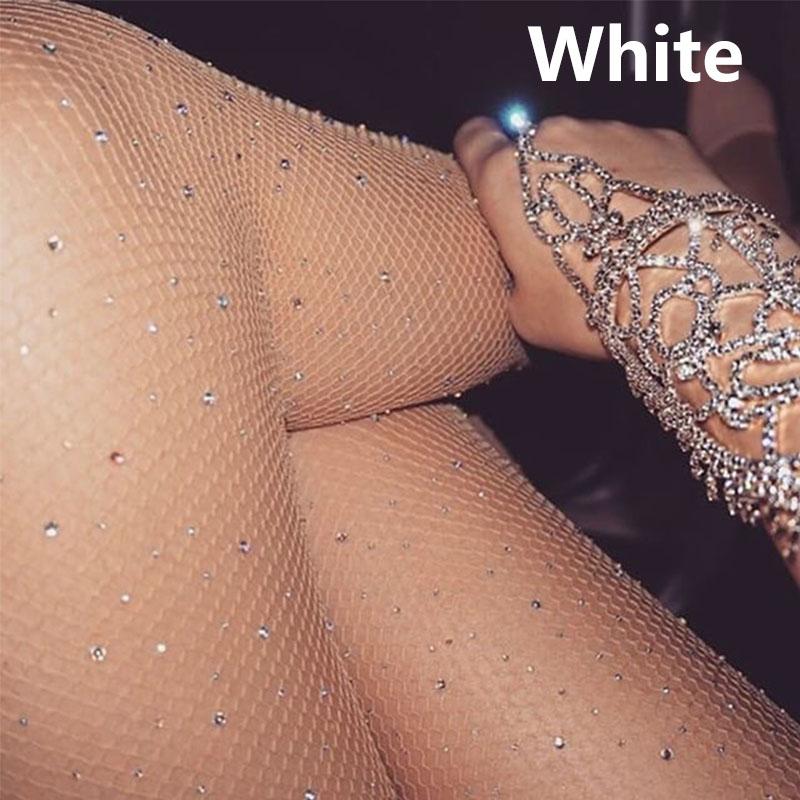 Hosiery Meias Collant Femme Sparkling Shining Stocking Women Sexy Rhinestone Mesh Fishnet Pantyhose Plus Size Bling Female Tight