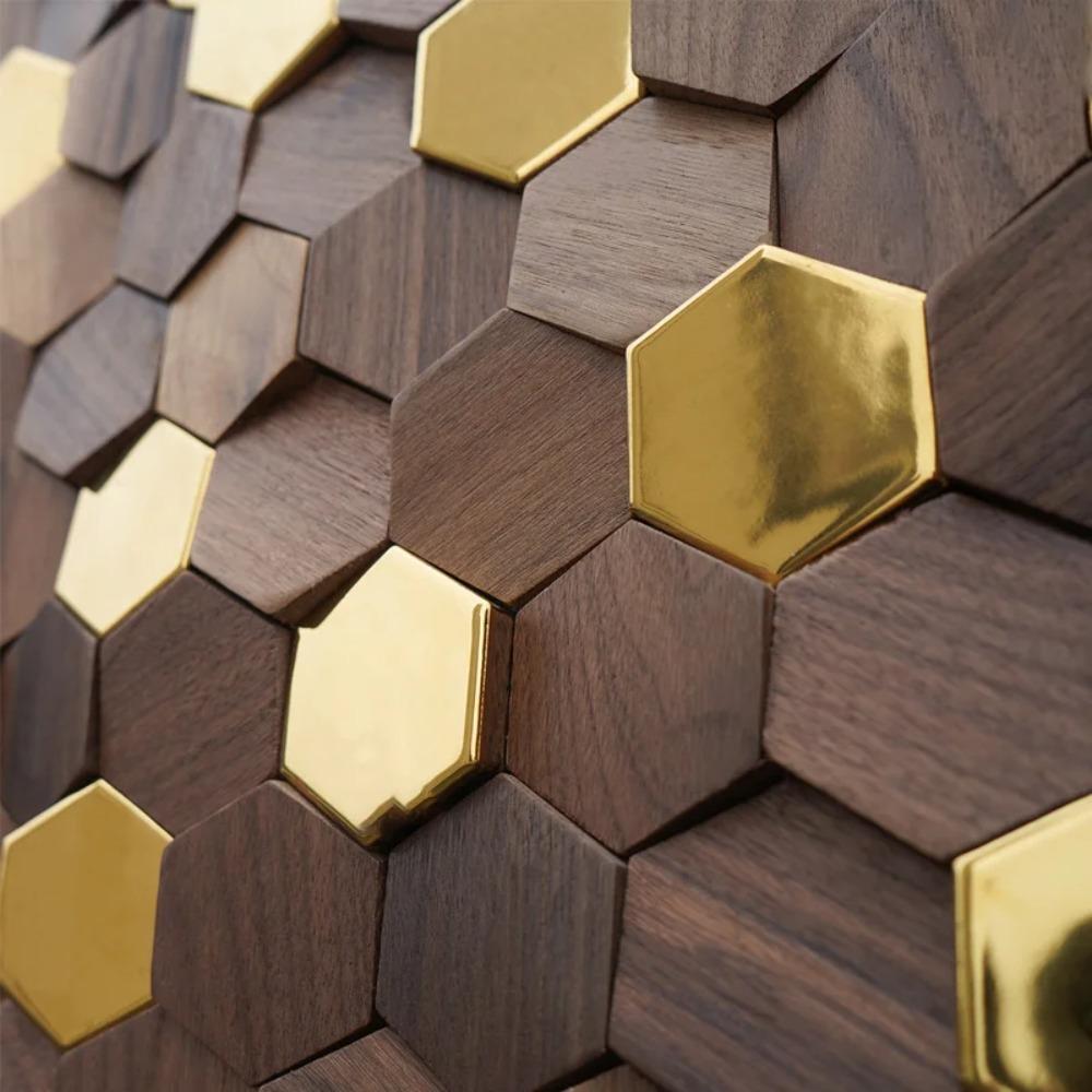 Schwarznuss Sechseck Holz Mosaik Fliese Neuer Chinesischer Stil Massivholz Wandpaneel Für Teeraum Wohnzimmer Hintergrund Innendekoration