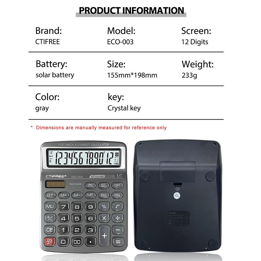 Kalkulator biurkowy 12-cyfrowy duży wyświetlacz LCD i zasilanie solarne Kalkulator z dużymi przyciskami 112 kroków Sprawdź