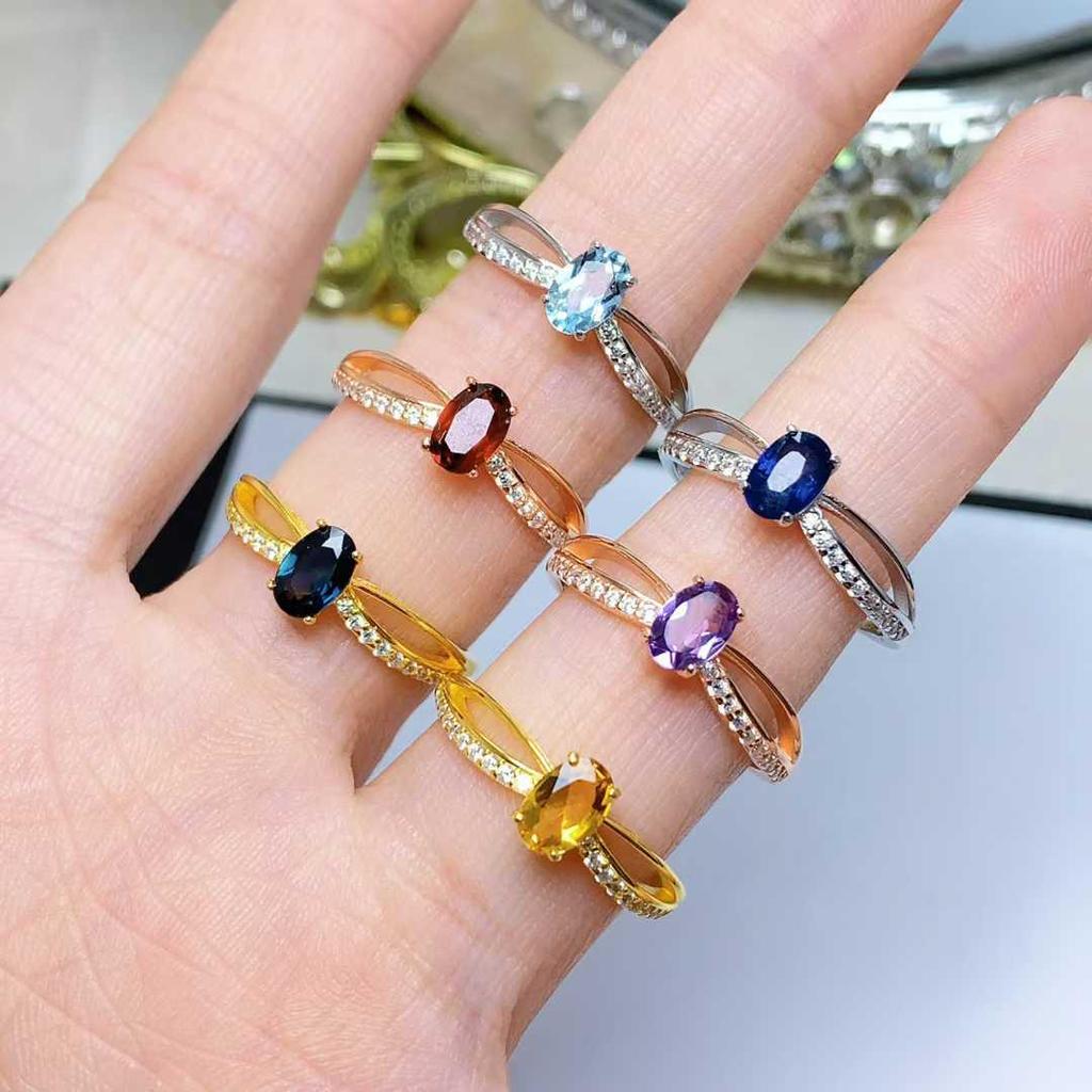 925 Sterling Silver Ring with Natural Citrine and Garnet Gemstones for Women