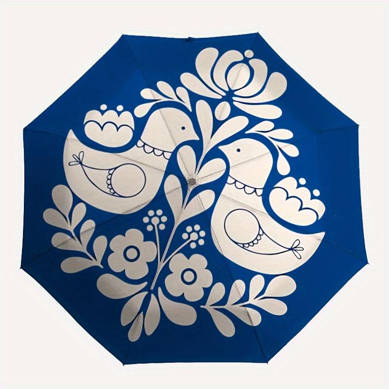 1pc Doves Flowers Automatic Open 8-Rib Windproof Umbrella, Travel & Commuting, Suitable for All Seasons