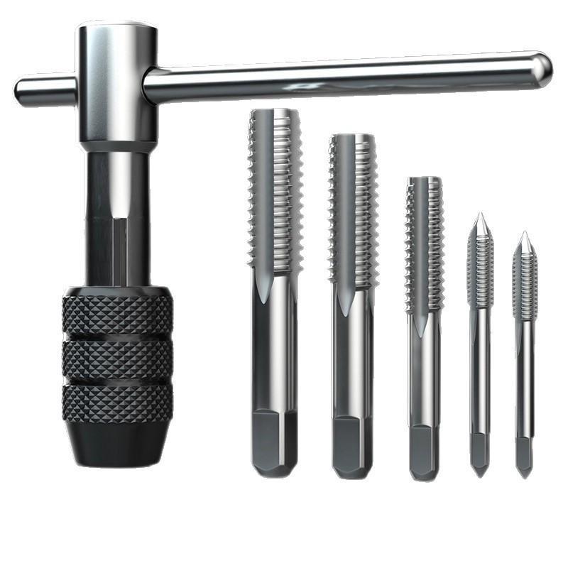 Gewindebohrer Manuelle Gewindeschneidkluppe T-Griff Verstellbar M3-M6 Set Haushalts-Hardware-Werkzeug Zubehör Kombination