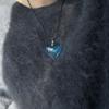 Simple Fashion Large Blue Crystal Glass Heart Pendant Black Leather Rope Necklace for Women Valentine's Day Charm Jewelry Gifts