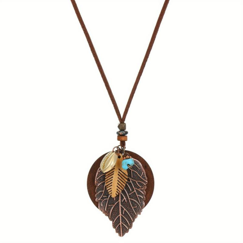 Bohemian Leaf Pendant Necklace and Earrings, Vintage Tribal Style Iron Jewelry for Women, Versatile for Daily Wear and Vacation