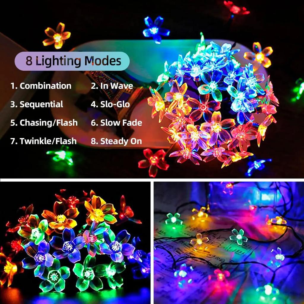 Solar Powered Cherry Blossom Lights Outdoor Waterproof LED Garland for Pathway Patio Christmas Wedding Party Garden Decoration