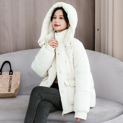 New Solid Color Wrinkle Hooded Windproof Lightweight Thickened Fluffy Warm Cold Loose Short High Quality Fabric Casual Sports Jacket