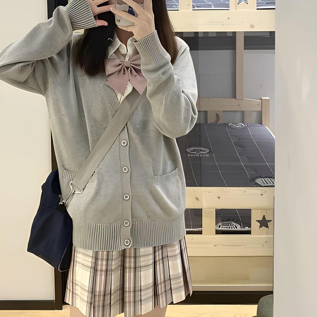 Japanese College Style V-Neck Cardigan for Women - Autumn/Winter School Uniform Sweater