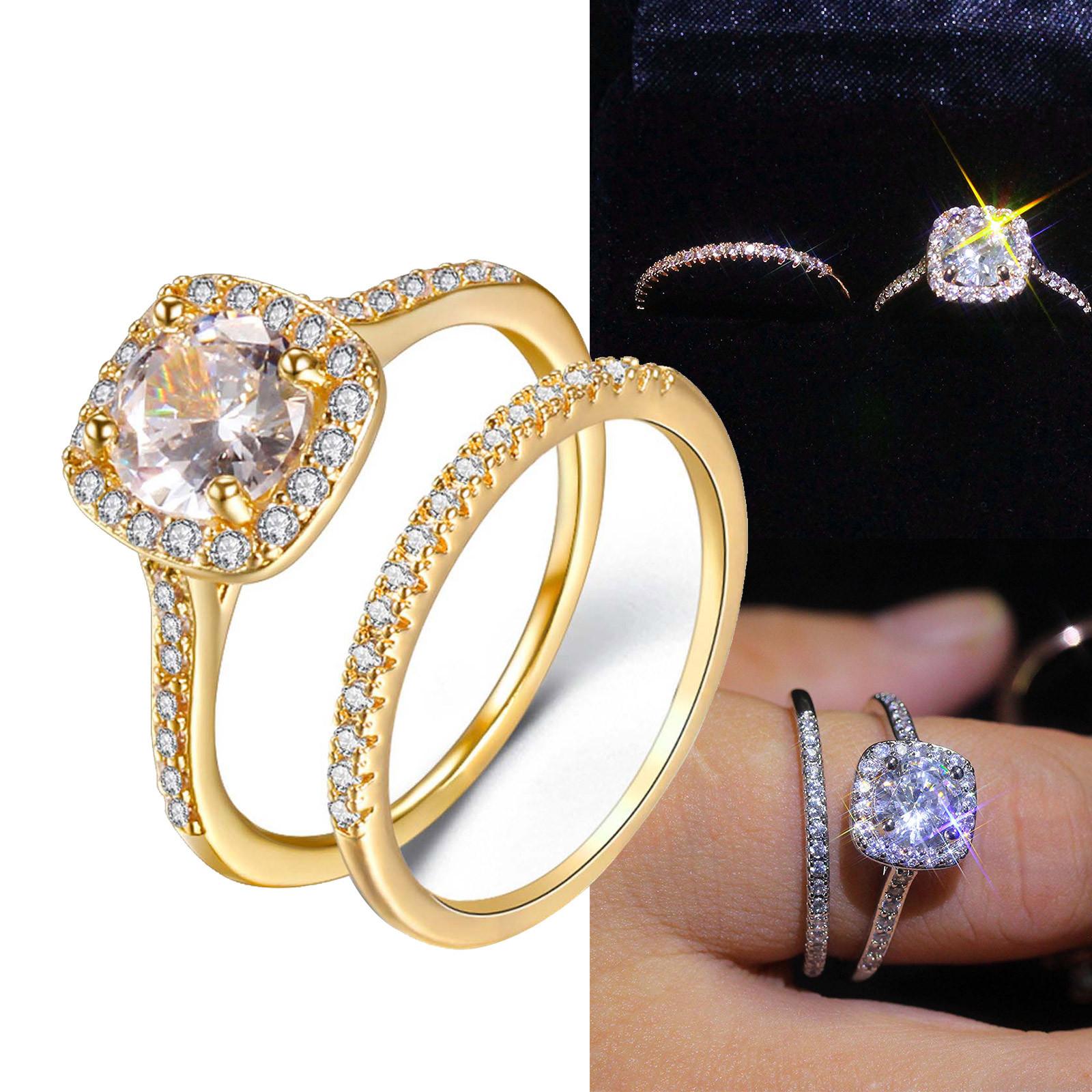 

2 в 1 модный креативный комбинированный комплект колец с обручальным кольцом из циркона