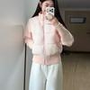Korean Gentle Style Grey Knitted Splicing Sleeve Cotton Jacket Women's Winter New Short Thick Warm Coats Versatile Outerwear