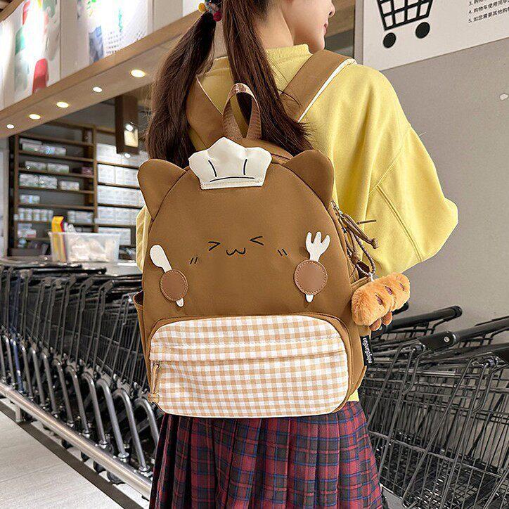 Schoolbag Cute Cartoon Plaid Backpack Female Student Travel Cat Small Backpack High Value Versatile Light Class Bag