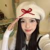 56-58cm Warm Fall Winter Hat Cold Proof Cotton Painter Beret Hat Bow Knitted Beret Hat  For Women