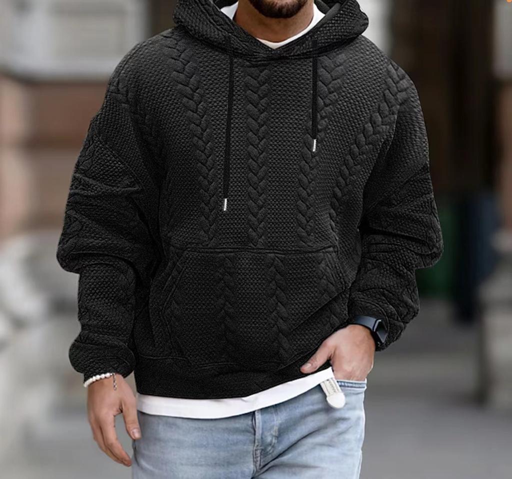 Men's Fall Casual Pullover Jacket Long Sleeve Hooded Lace-Up Sweatshirt