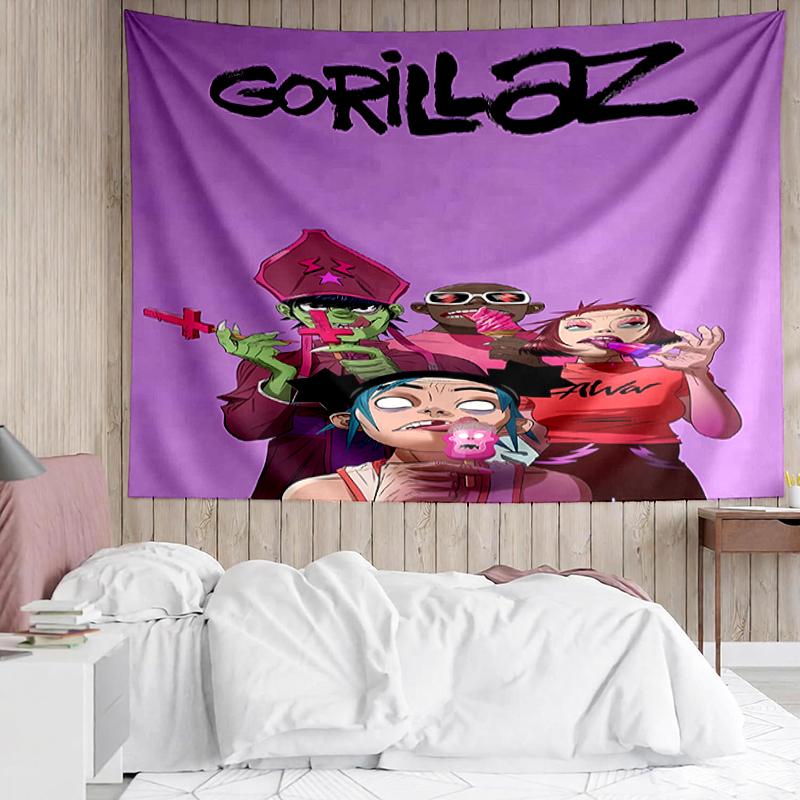 Gorillaz Print Tapestry, Backdrop, Easy Setup, Ideal for Bedroom, Office & Living Room, with Aesthetic Wall Hanging Decor.