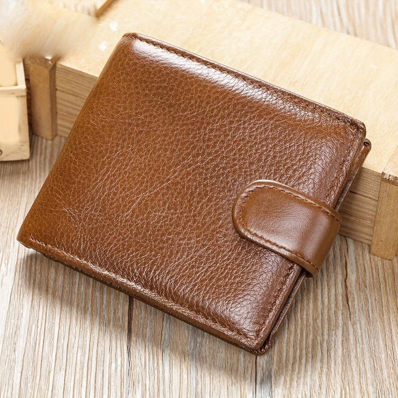 Business Large Capacity Men's Wallet Buckle Multifunctional Change Bag Double Fold Retro Leather Wallet Men