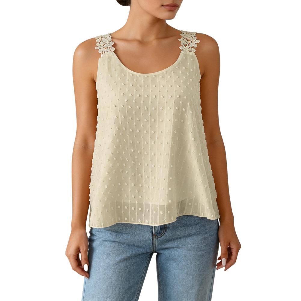 Women s Solid-Color Minimalist Lace Sleeveless Tank Top 2XL