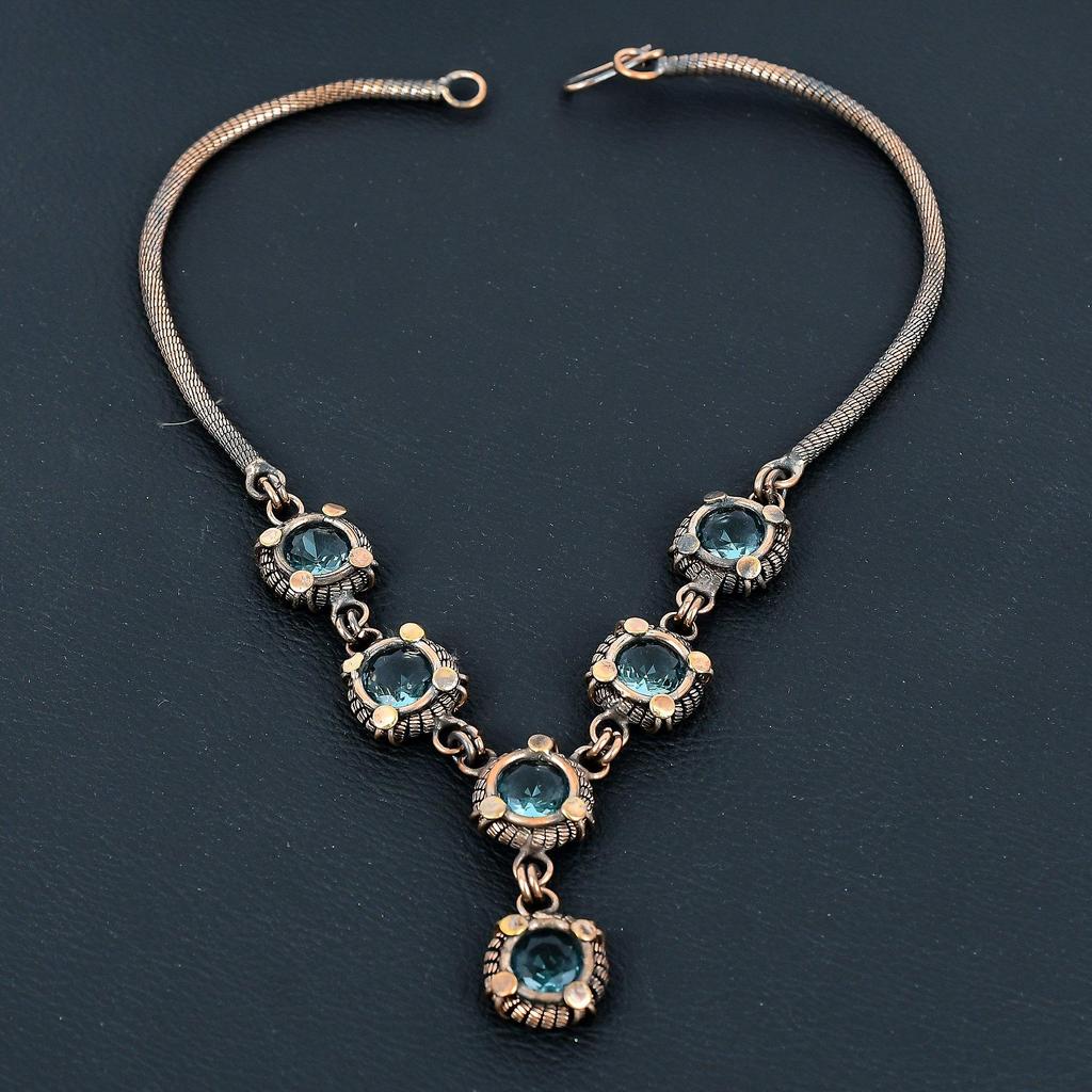 Aquamarine Necklace Handmade Jewelry, 999 Copper Wire Wrapped Necklace Designer Gemstone Jewelry Adjustable Chain Necklace Gift For Mom